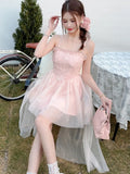 Nukty Sweet Fairy Mini Dress for Women Korean Spaghetti Strap Strapless Sleeveless Princess Party Dresses Femme Solid A-line Vestidos