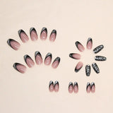 24Pcs Press on Nails Short Ballet False Nails French Glitter Fake Nail with Rhinestone Design Full Cover Detachable Nail Tips