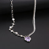 Nukty Y2K Purple Crystal Heart Pendant Necklace Women Sweet Cool Girl Punk Clavicle Chain Fashion Aesthetic Necklace Jewelry Gift