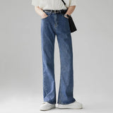 Nukty Men Comfortable Baggy Commute Jeans Male Fashion Casual Bell Bottom Denim Pants Korean Simple Vintage Straight Denim Trousers