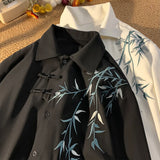 Nukty Plus Size 5XL-M Fashion Button Embroidered Ethnic Style Shirt Long Sleeve Loose Casual Traditional Chinese Clothing for Men