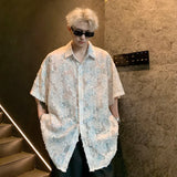 Nukty Transparent Floral Handsome Shirts Summer Thin Fashion Casual Streetwear Loose Shirt Breathable Short Sleeve Men's Clothing