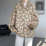 Nukty Men Vintage Printed Hoodies Sweatshirt Fashion Streetwear Casual Men's Floral Loose Pullovers Pocket Hoodies Black/Khaki