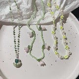 Baroque Simulated Pearls Cute Flowers Colorful Hand-woven Beaded Short Clavicle Chain Choker Necklace For Women Girls Jewelry