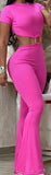 Nukty Summer Woman Long Jumpsuits Elegant Sexy O-Ring Decor Cutout Short Sleeve Jumpsuit New Fashion Casual One Pieces