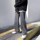 Nukty New Men Casual Long Jeans Fashion Classic Male Loose Straight Wide Leg Denim Pants Solid Color Light Blue Grey Black 3XL