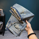 Nukty Korean Fashion Ripped Mens Denim Shorts Vintage Streetwear Summer Casual Straight Shorts Men Brand Clothing Hip-Hop Short Jeans