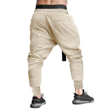 Nukty Summer Solid Color Elastic Waist Ankle Length Pants Man High Street Casual Loose Pockets Jacquard Weave All-match Haren Pants