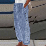 Nukty Long Linen Pants Women Women Summer Fashion Striped Print Button Casual Versatile Loose High Waist Yoga Dress Pants For Women