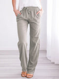 Nukty Spring/Summer Women's New European and American Solid Cotton Hemp Drawstring Loose Relaxed Wide Leg Pants