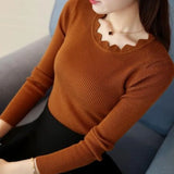 Nukty Casual Solid Sweater Women Knitted Slim White Pullover Long Sleeve Tops Autumn Winter Butterfly Neck Jumper Female