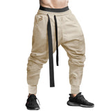 Nukty Summer Solid Color Elastic Waist Ankle Length Pants Man High Street Casual Loose Pockets Jacquard Weave All-match Haren Pants