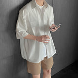 Nukty High Quality Solid Pockets Shirts Black Blouses Summer Korean Smooth Short Sleeve Shirt Streetwear Oversize Cargo Shirts