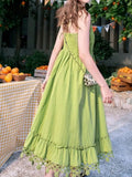 Nukty Summer Green Bohemain Patchwork Vintage Sling Dresses For Woman V-Neck Sleeveless Hollowed Style Dress Travel Beach New
