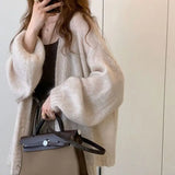 Nukty Autumn Winter Fashion Casual Women's Tees Simple Soft Knitted Sweater Gentle Warm Cardigan Coat Temperament Office-Lady