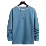 Nukty Autumn Men's Round Neck T-Shirts Fashion Fake-two Pieces Street Long Sleeve T-shirt Sports Athletic Pullover Blouse Tops For Man