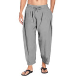 Nukty Summer Mens Harem Pants Men Linen Lightweight Streetwear Solid Color Cotton Trousers Beach Track Pants Breathable Pants for Men