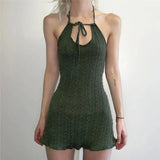 Nukty  American Low Cut Halter Neck Dress Women Summer Sexy Backless Green Mini Dress Y2K Fashion Lace Up Sleeveless A Line Dress