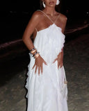 Nukty Elegant White Ruffles Edge Backless Long Dresses Women Sexy Off Shoulder Loose Maxi Dress Fashion Beach Vocation Party Robes