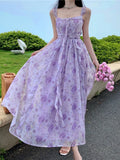 Nukty Summer Floral Print Womens Dresses French Vintage Sleeveless Ruffles Birthday Party Dress Slim Waist A-line Vestidos Female Robe