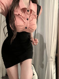 Dresses Women Fake Two Pieces Slim Patchwork Sexy Fashion Streetwear Summer Holiday Cute Turn-down Collar Charming Daily Popular