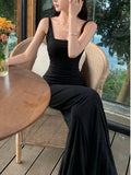 Nukty Sexy Black Backless Mermaid Dresses for Women Elegant Slash Neck Sleeveless Bodycon Evening Party Dress Summer Slim Vestidos New