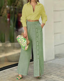 Nukty Women Two Piece Outfits Causal Fashion Suit Fall Casual Solid Color Lapel Shirt Loose Pants Two-piece Set Female Outfits