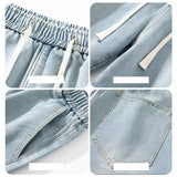 Nukty Summer Men Popular Daily Simple Shorts Male Classic Knee Lenght Denim Short Pants Comfortable Elastic Waist Casual Short Jeans
