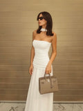 Nukty Women Elegant Solid With Scarf Maxi Dress Sexy Backless Sleeveless Slim Fits Long Robes New Evening Party Club Dresses