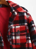 Nukty Plaid Jacket for Men Fluffy Fleece Shirt Jacket with Pocket Button-up Faux Fur Sherpa Streetwear Topcoats