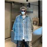Nukty Autumn Fashion Men Women Plaid Shirts Oversize Button Up Long Sleeve Tops Korean Loose Casual Outwear Couples Shirt Pink/Blue
