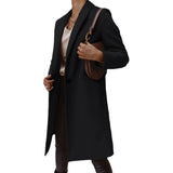 Nukty Women's S-3XL Size New Autumn/winter Solid Color Lapel Mid Length Button down Woolen Coat Jacket