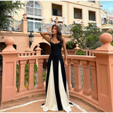 Nukty Elegant Black White Patchwork Maxi Dresses Women Fashion O-neck Sleeveless Slim Dress New Female Evening Party Robes