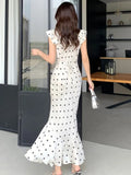 Nukty Summer Dot Ruffles Evening Dresses Elegant Sleeveless Bodycon Mermaid Party Long Dress Korean Slim Waist Vestidos New Outfits