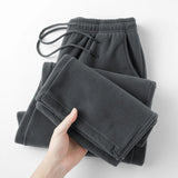 Nukty Double-sided Fleece! Retro Military Green Straight-leg Pants Women Loose Thickened Warm Drawstring Casual Wide-leg Pants Men