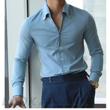 Nukty Men's Italian Collar Shirt, Wrinkle-free, Casual, Fashionable, Slim-fit with A Lapel Design, Branded Clothing, Youth, New