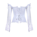 Nukty Corset Tops for Women with Sleeves Vintage Style Victorian Retro Burlesque Lace Corset and Bustiers Vest Fashion White