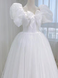 Nukty White Wedding Dress Women Fairy Princess Dress Female Fashion Evening Party Dress Ladies Summer Elegant Puff Sleeve Long Dress
