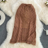 Nukty Boho Summer Beach Sexy Skirts Women Lace-up Crochet Hollow Out Female Sheath Skirts Ladies High Waist Elegant Skirt