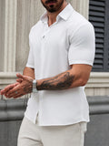 Nukty Solid Color Lapel Short Sleeve Black and White Shirt for Men