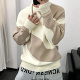 Nukty Man Clothes Round Collar Pullovers Knitted Sweaters for Men Crewneck Color Matching Black Cigaret Casual Korean Style Jumpers S