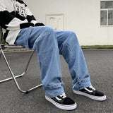 Nukty Wide Leg Jeans Men loose Hip Hop Casual Men's Straight Baggy Denim Pants Streetwear Skateboard Pant Neutral Trousers Plus Size
