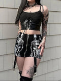Nukty Skull Graphic Mall Gothic Aesthetic Mini Skirts Grunge Punk Low Raise Emo Sexy Skinny Skirt Zip Up Fashion Alt Clothes