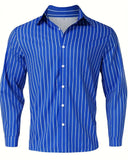 Nukty Men's Fashion Loose Striped Pattern Shirt, Casual Breathable Lapel Button Long Sleeve Shirt Top Comfortable Soft Fabric 6XL