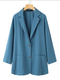 Nukty Vintage Summer Lapel Neck Long Sleeve Work Suits Blazer Women Casual Solid Cotton Blazer Elegant Cardigan Thin Coats