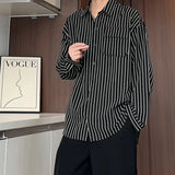 Nukty Autumn New Striped Shirt Handsome Long Sleeve Pocket Design Men's Clothing Button Loose Streetwear Casual Korean 2024 Autumn