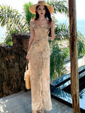 Nukty Women Elegant Backless Sexy Long Dresses Summer New Fashion Bodycon Ruffles Party Dress Holiday Beach Club Female Split Vestidos