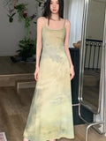 Nukty Women's Slim Fit Long Dresses Vacation Casual Style Sleeveless Gradient Color Design Beach Holiday Tea Break French Strap Dress