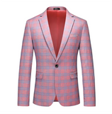 Nukty New Arrival Pink Plaid Costume Homme Men Suits Slim Fit Tuxedo Wedding Groom Terno Masculino Blazer