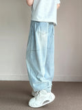 Nukty Korean Fashion Men's Baggy Jeans Light Blue High Street Straight Wide Trousers Personalized Washed Y2k Pants Male